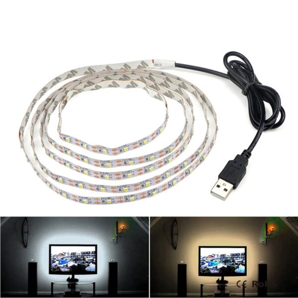USB Power 3m Length White LED Light Desk Decor Lamp for TV