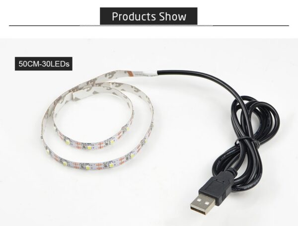 USB Power 3m Length White LED Light Desk Decor Lamp for TV - Image 2