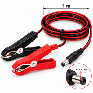 1M Red Black Alligator Clip Power Cable with DC 5.5×2.1mm Plug